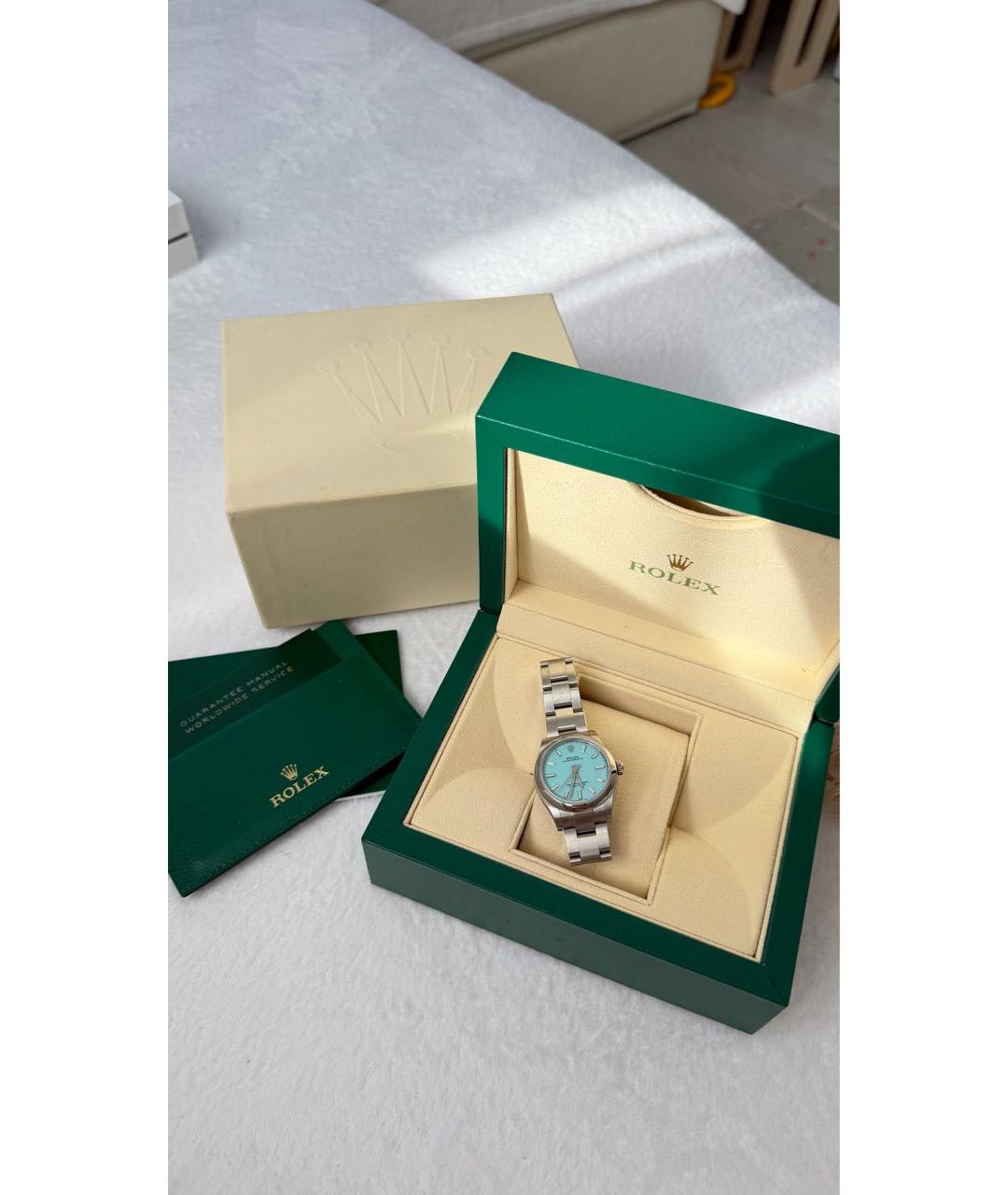 ROLEX Бирюзовые часы из белого золота, фото 4