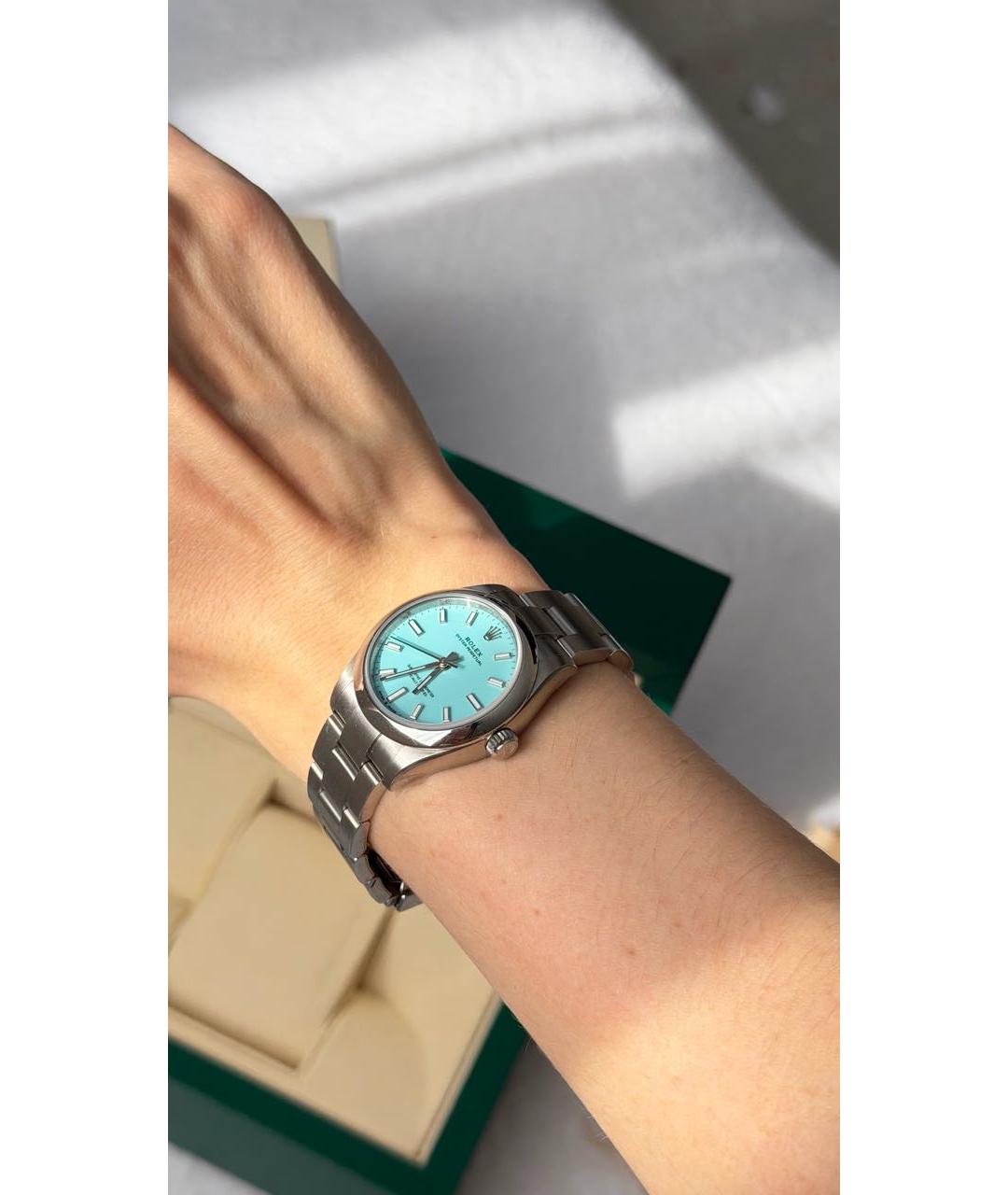 ROLEX Бирюзовые часы из белого золота, фото 6