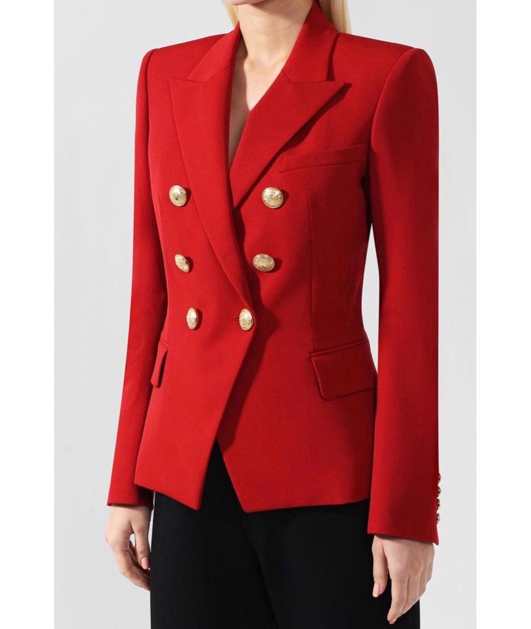 BALMAIN Красный шерстяной жакет/пиджак, фото 4