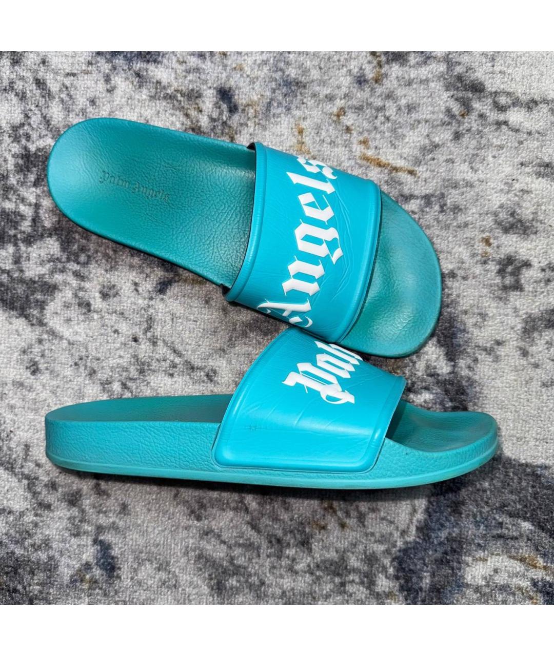 PALM ANGELS Бирюзовые резиновые шлепанцы, фото 3