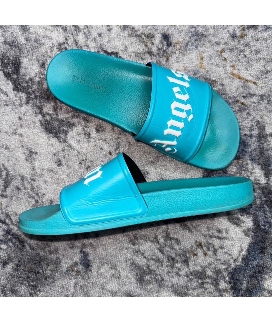 PALM ANGELS Бирюзовые резиновые шлепанцы, фото 4