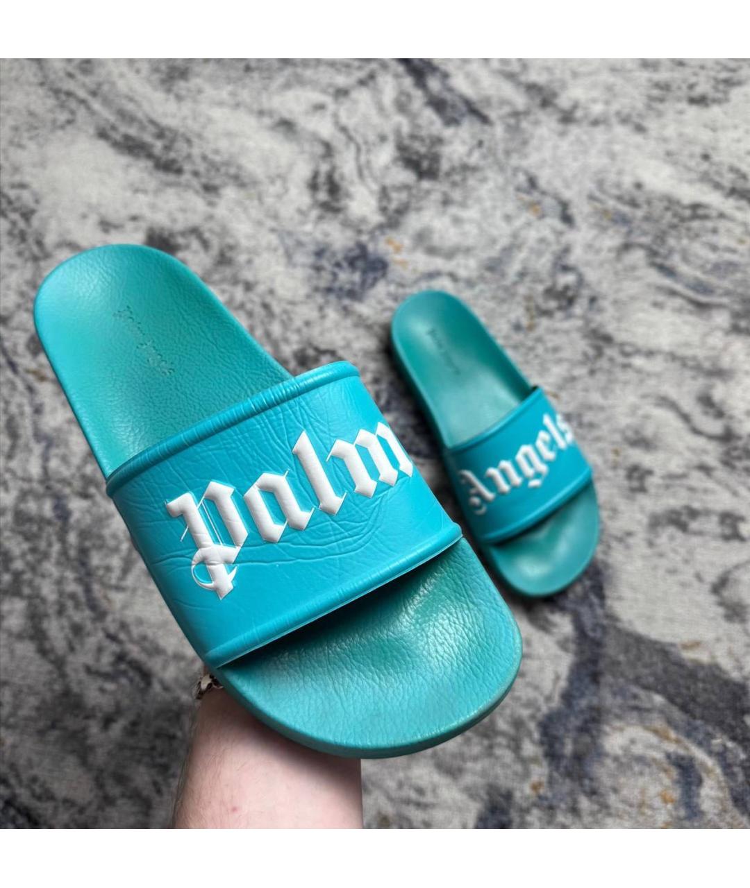 PALM ANGELS Бирюзовые резиновые шлепанцы, фото 2