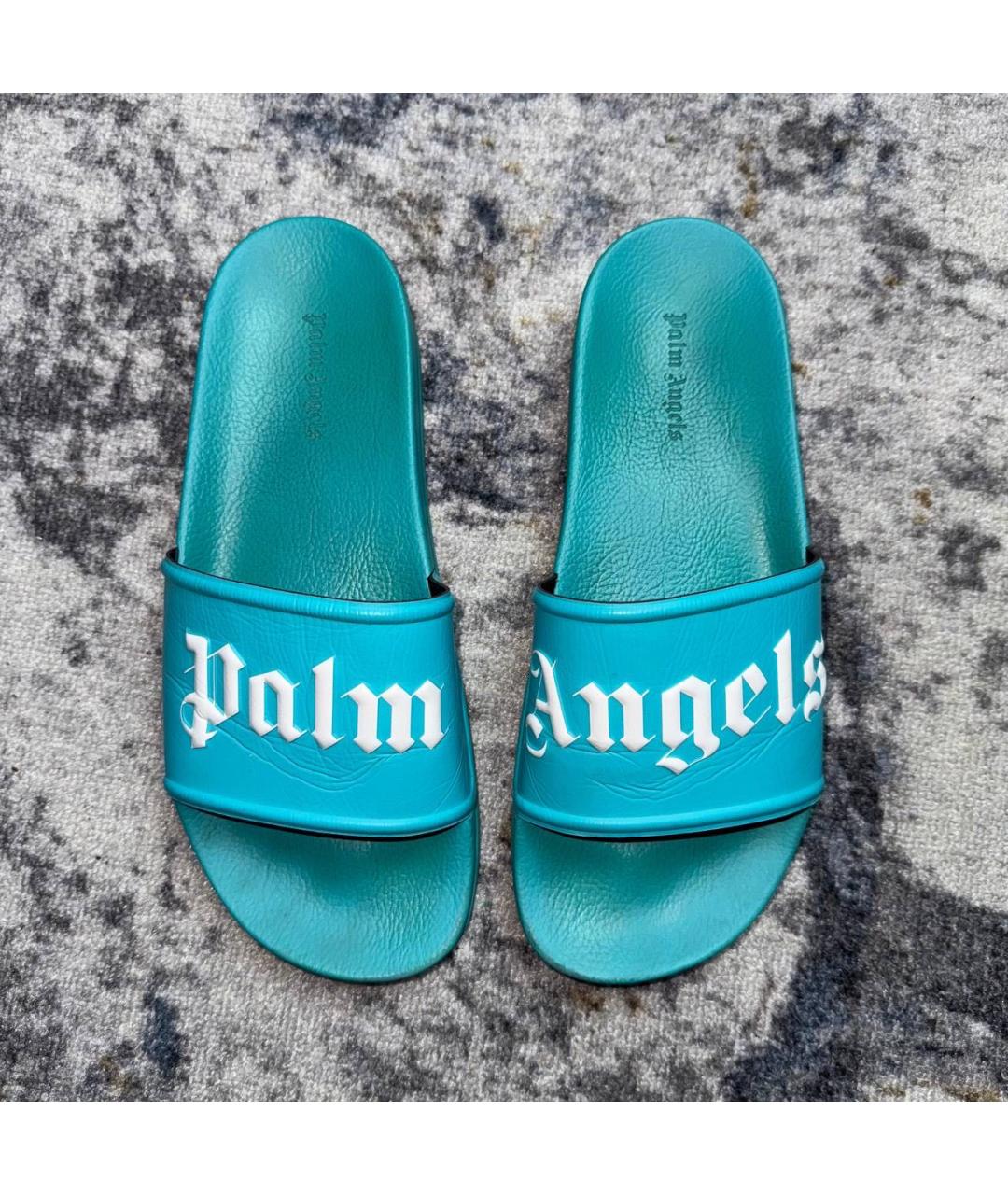 PALM ANGELS Бирюзовые резиновые шлепанцы, фото 6