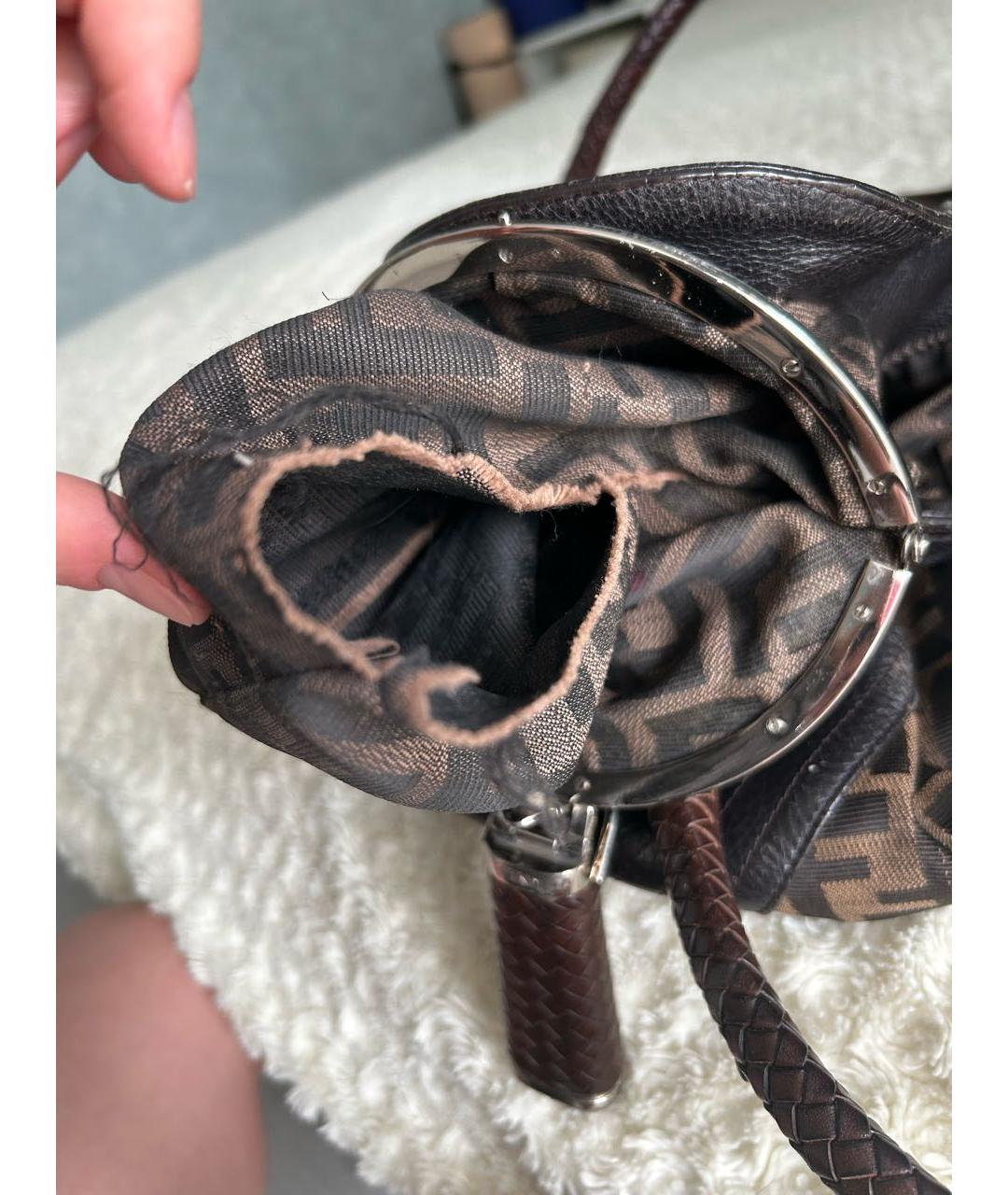 FENDI Коричневая кожаная сумка тоут, фото 5