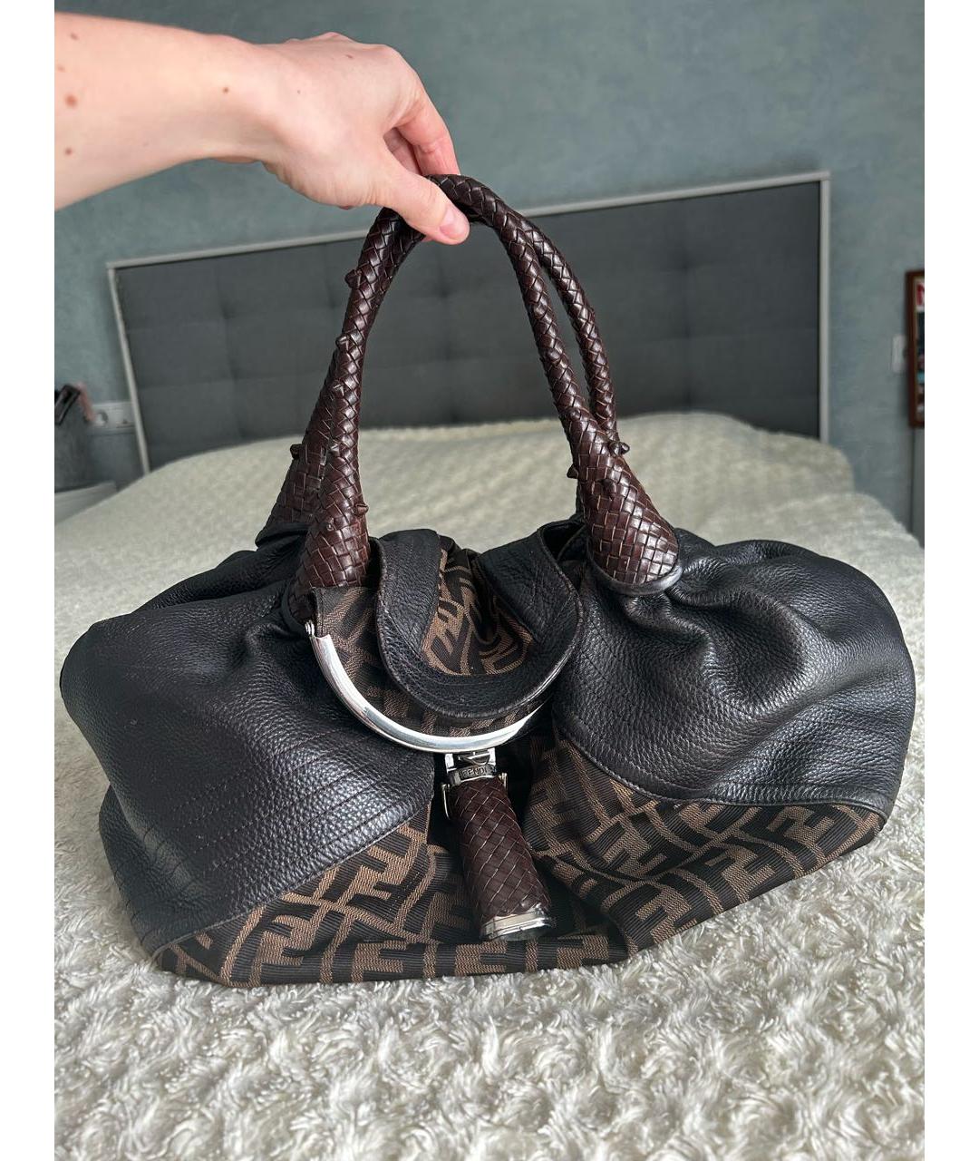 FENDI Коричневая кожаная сумка тоут, фото 8