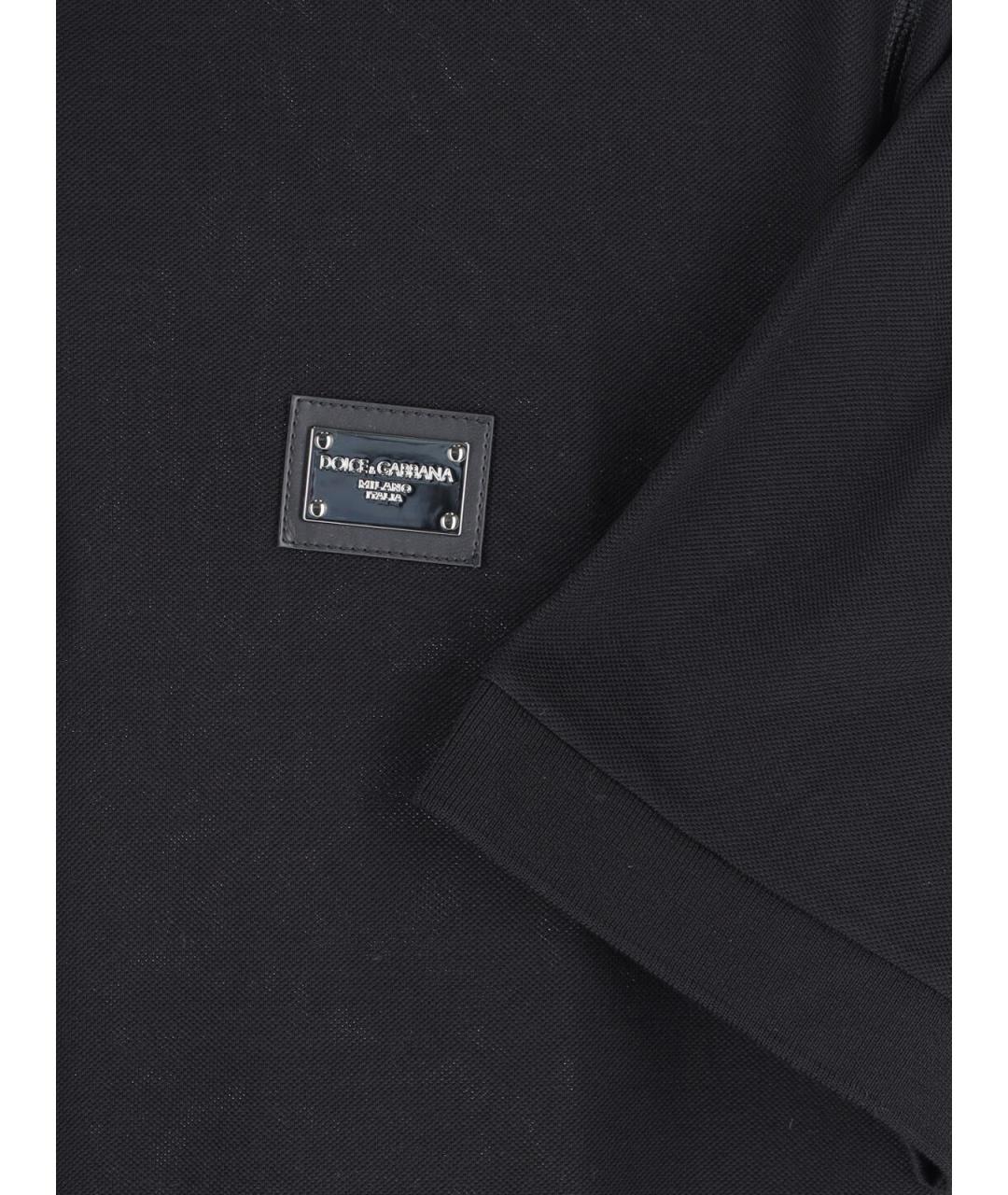 DOLCE&GABBANA Черное хлопковое поло с коротким рукавом, фото 3