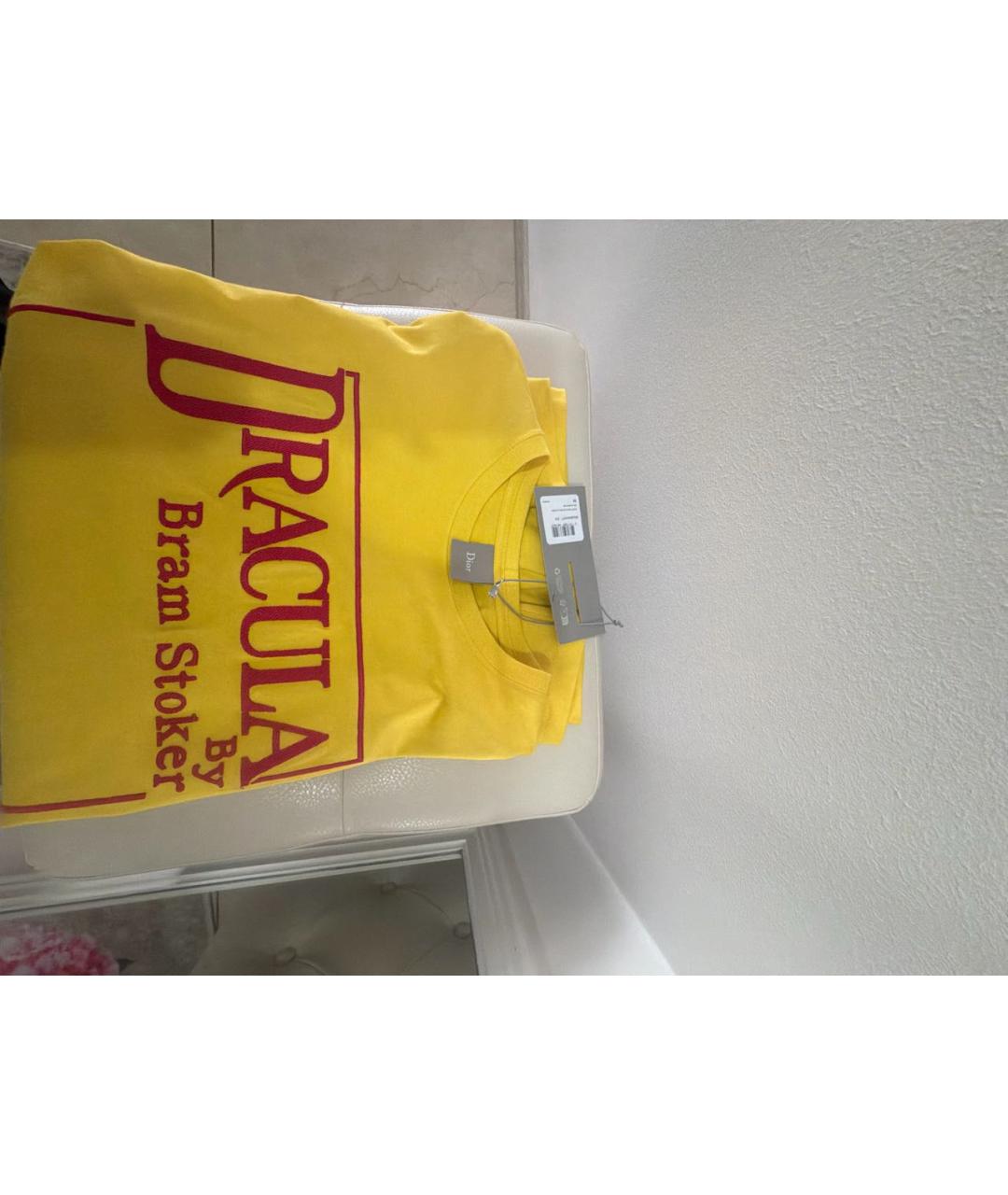 CHRISTIAN DIOR Желтая хлопковая футболка, фото 4