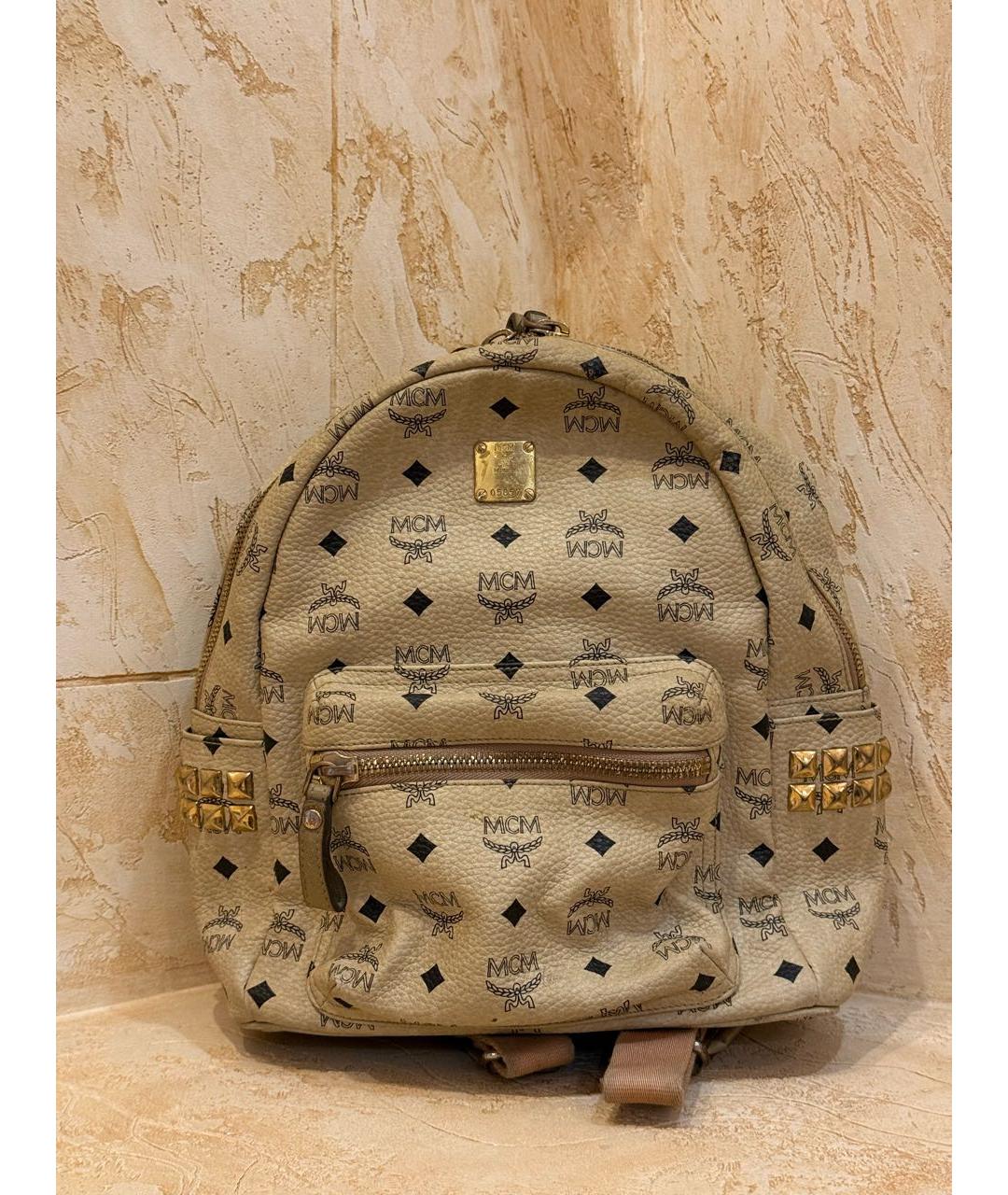 MCM Бежевый кожаный рюкзак, фото 5