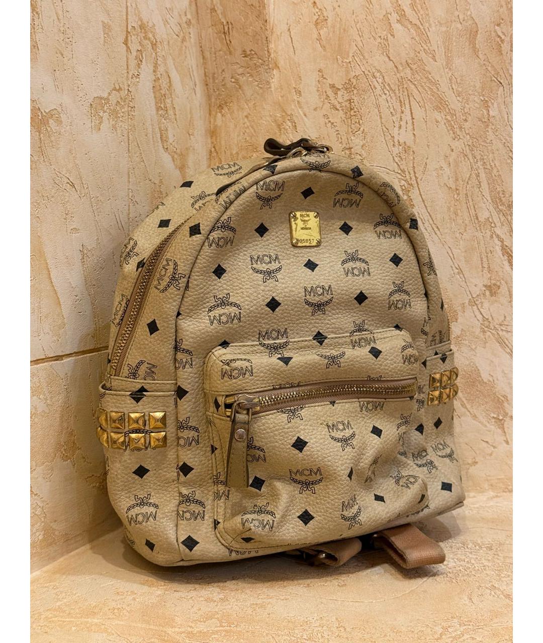 MCM Бежевый кожаный рюкзак, фото 2