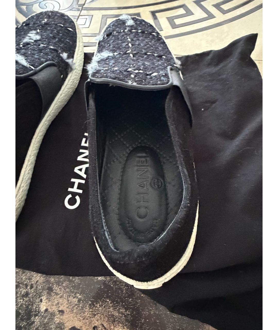 CHANEL Черные текстильные слипоны, фото 3