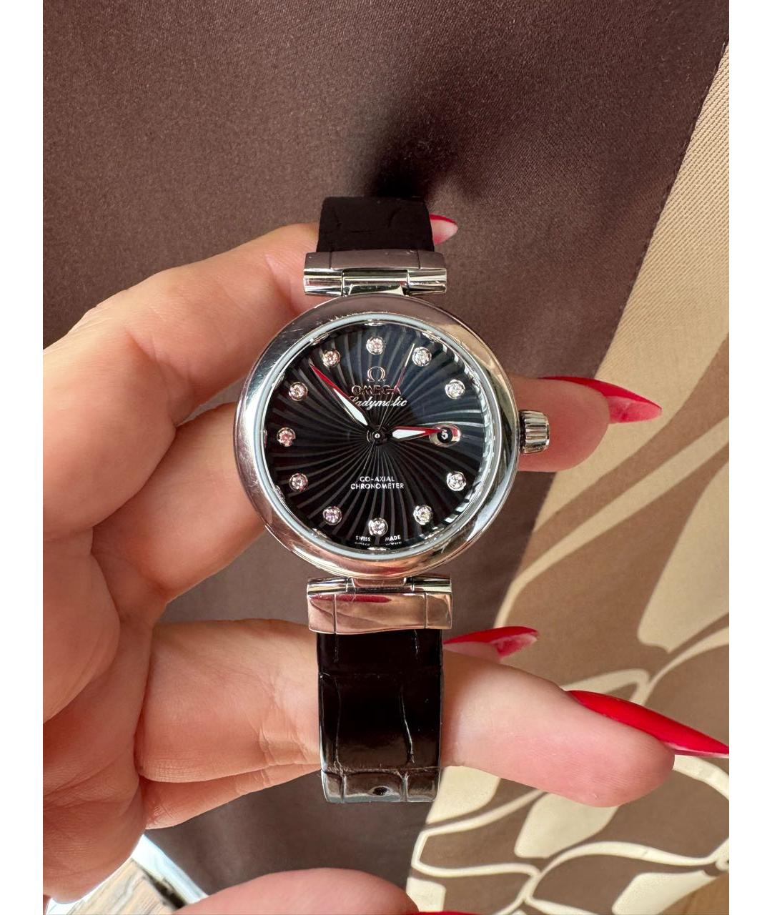 OMEGA Черные кожаные часы, фото 5