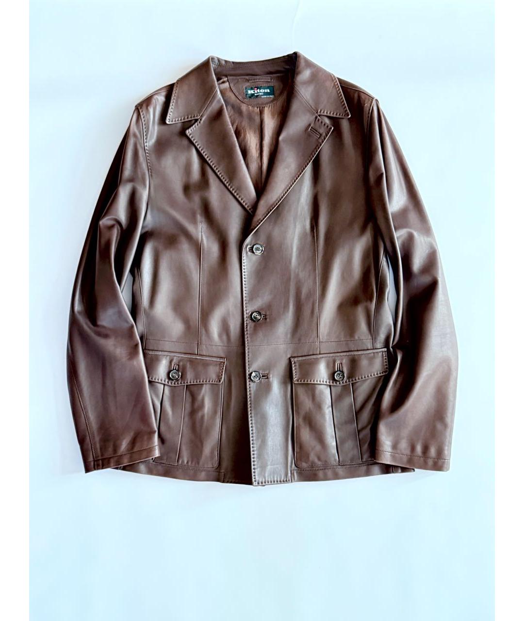 KITON Коричневая кожаная куртка, фото 9