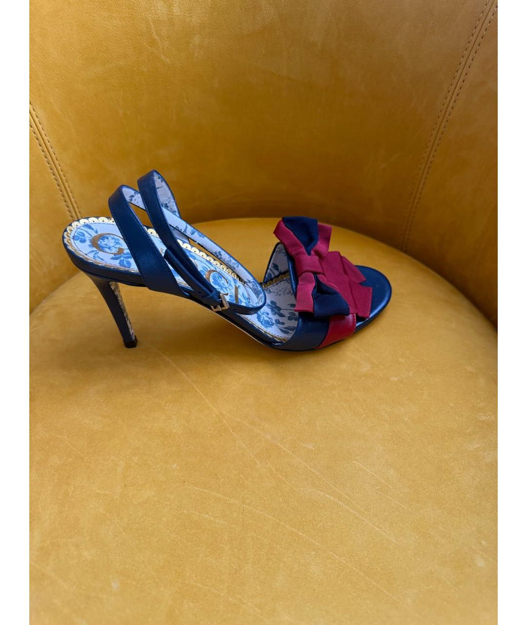 GUCCI BEAUTY Темно-синие кожаные босоножки, фото 5