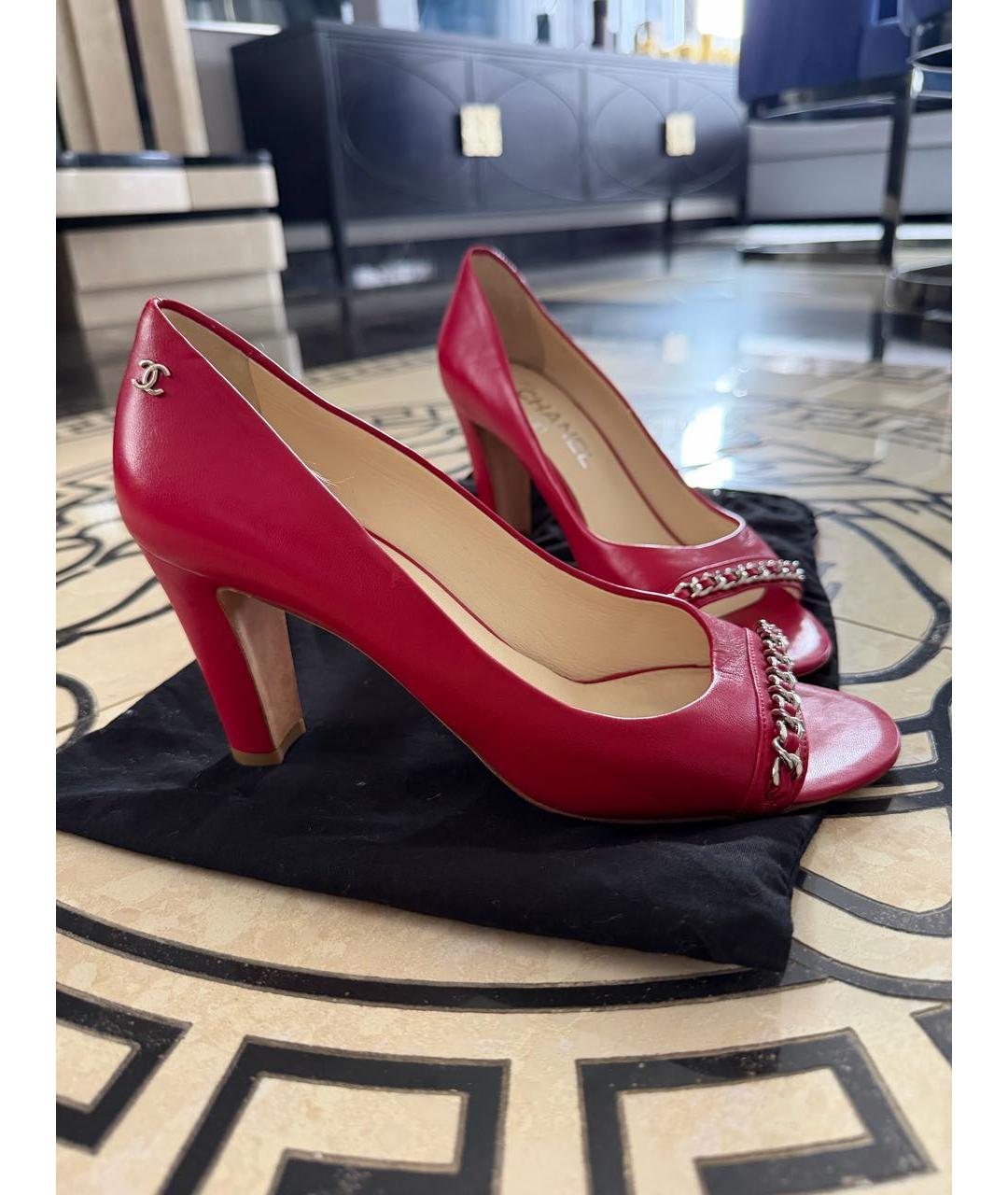 CHANEL Красные кожаные туфли, фото 4