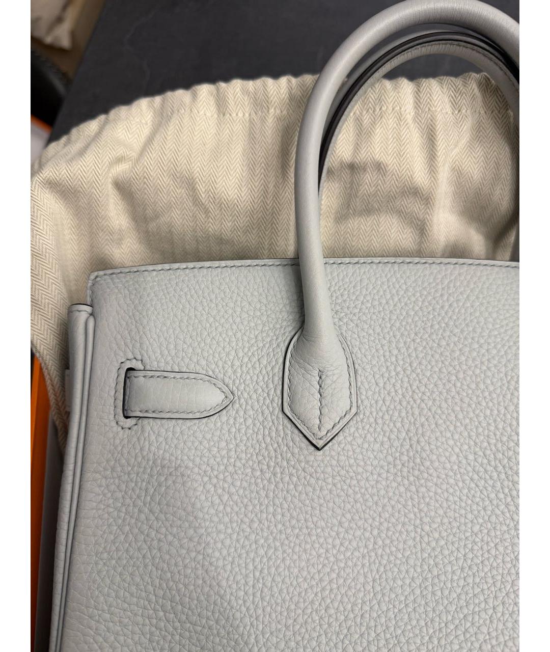 HERMES Голубая кожаная сумка с короткими ручками, фото 6