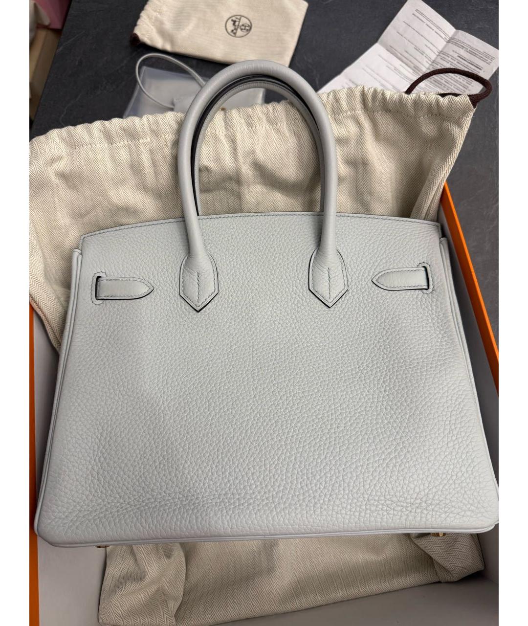 HERMES Голубая кожаная сумка с короткими ручками, фото 4