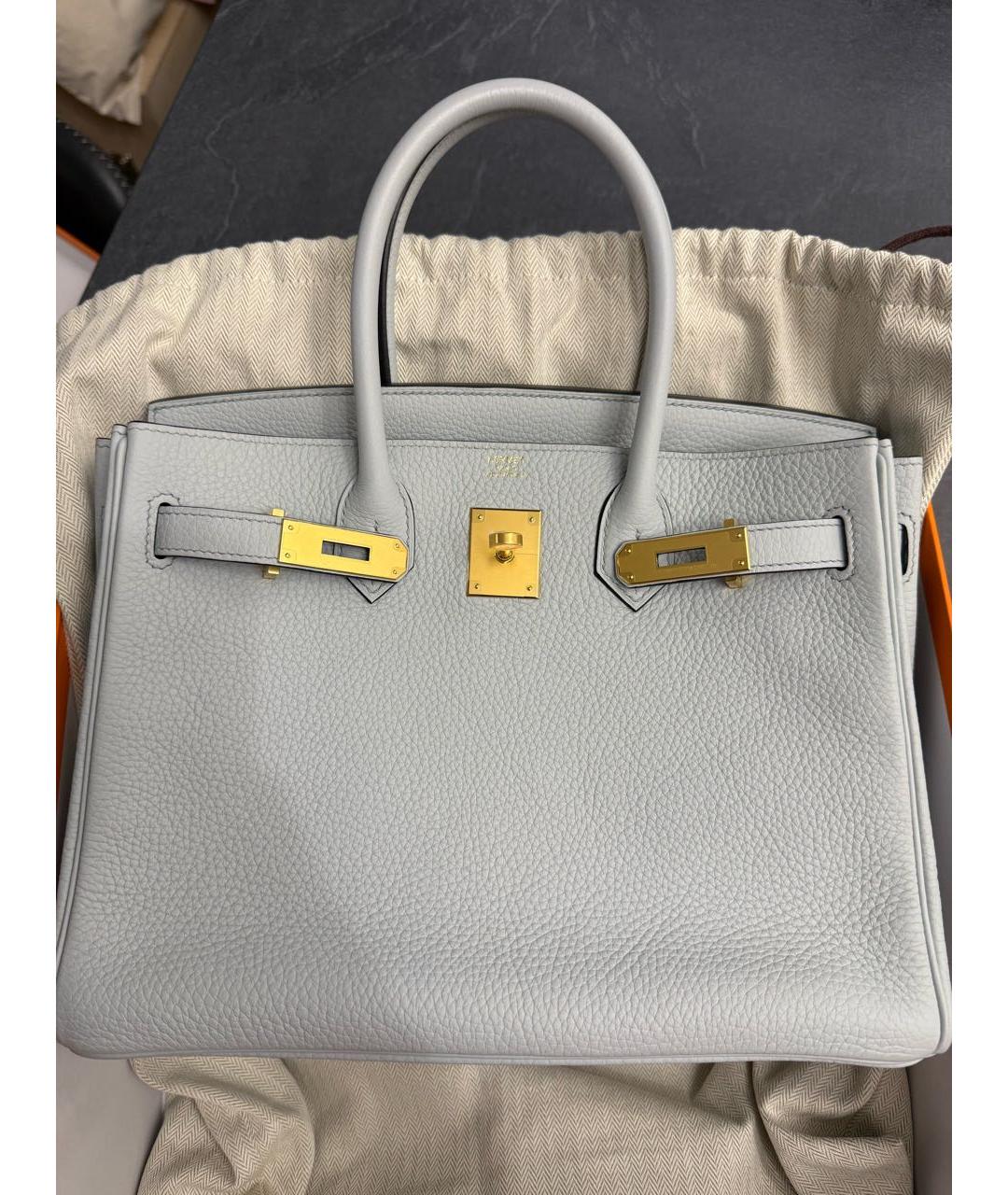 HERMES Голубая кожаная сумка с короткими ручками, фото 7