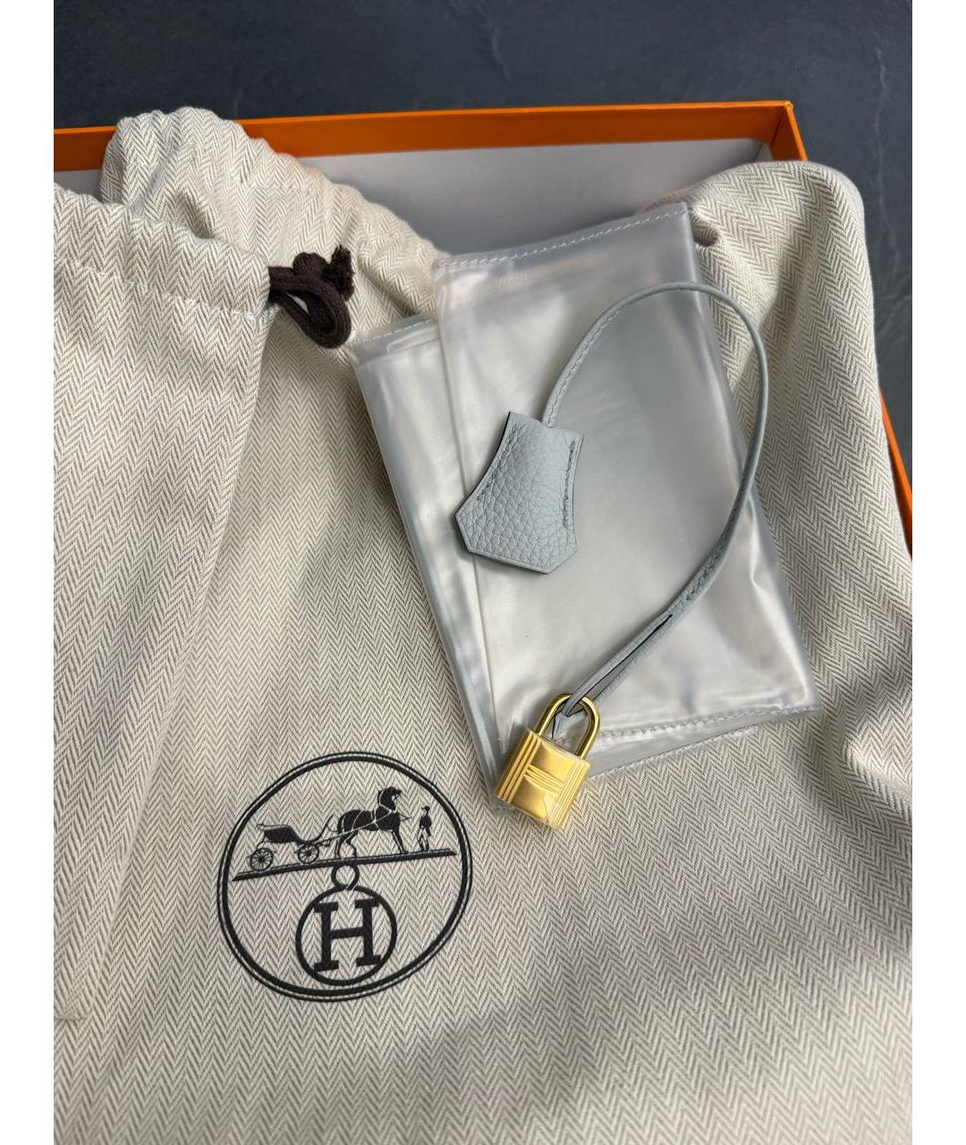 HERMES Голубая кожаная сумка с короткими ручками, фото 5