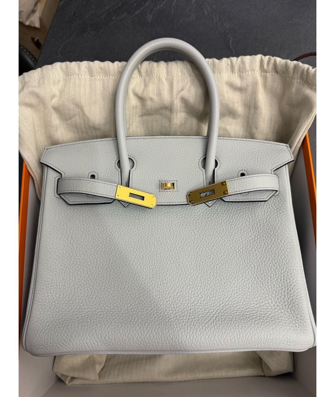 HERMES Голубая кожаная сумка с короткими ручками, фото 2