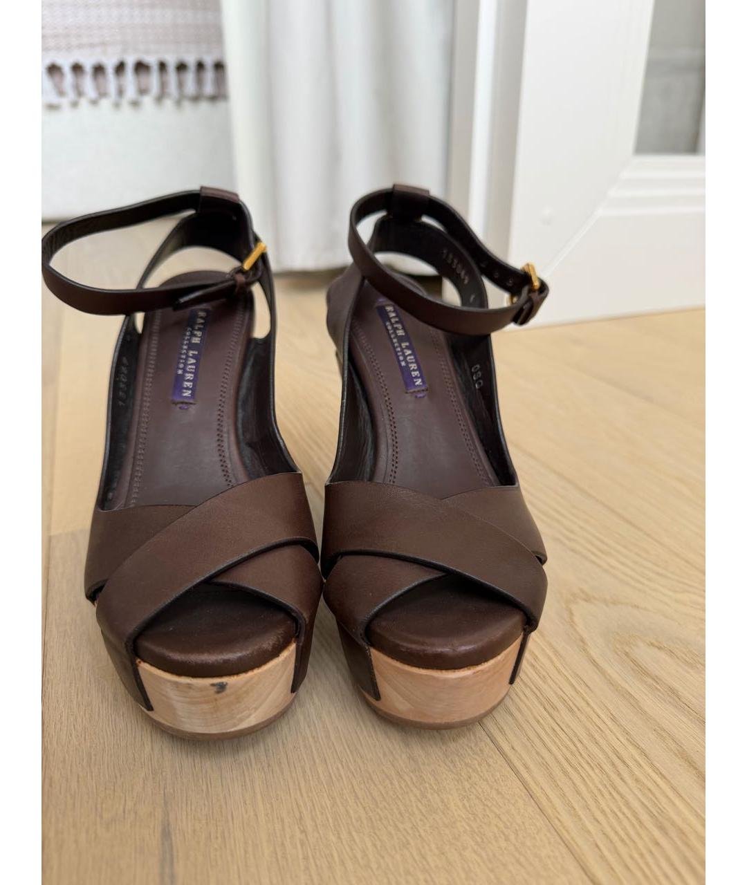 RALPH LAUREN COLLECTION Коричневые кожаные босоножки, фото 8