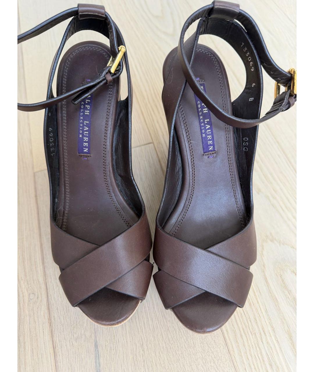 RALPH LAUREN COLLECTION Коричневые кожаные босоножки, фото 2