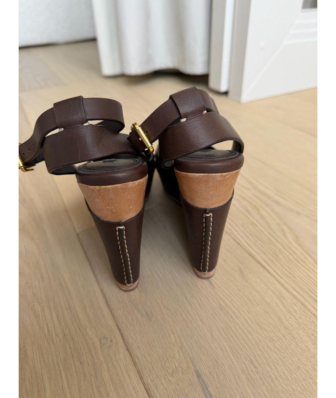 RALPH LAUREN COLLECTION Коричневые кожаные босоножки, фото 4