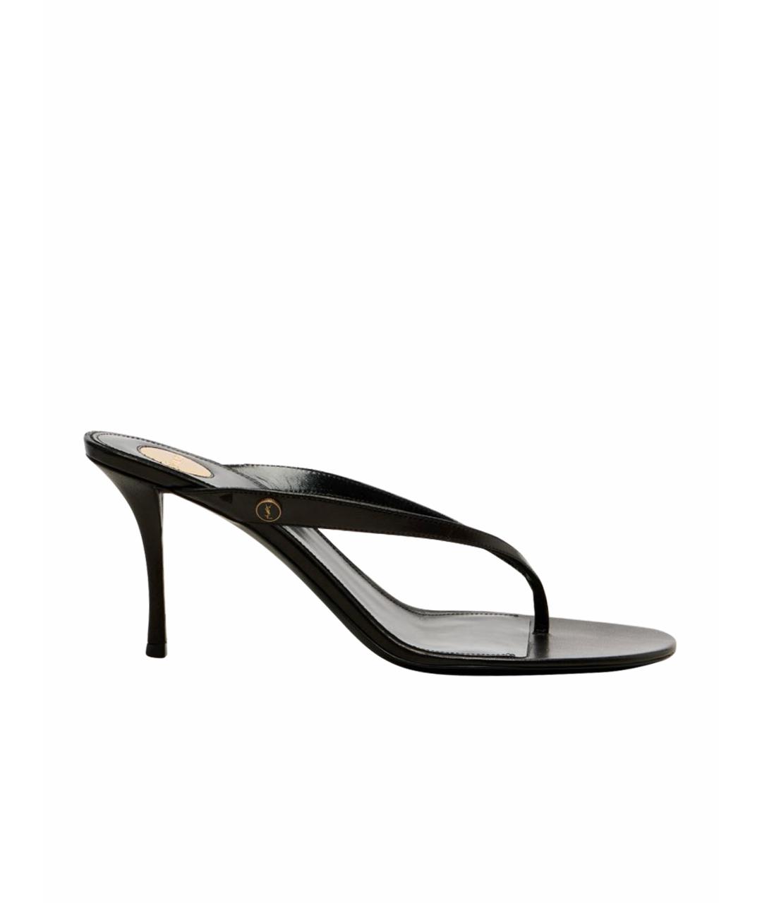 SAINT LAURENT Черные кожаные мюли, фото 1