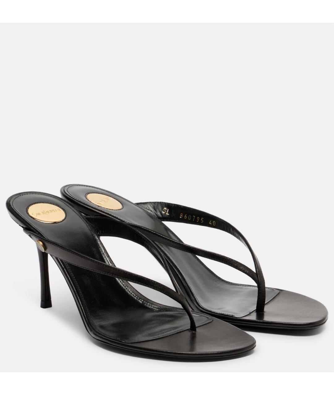 SAINT LAURENT Черные кожаные мюли, фото 2