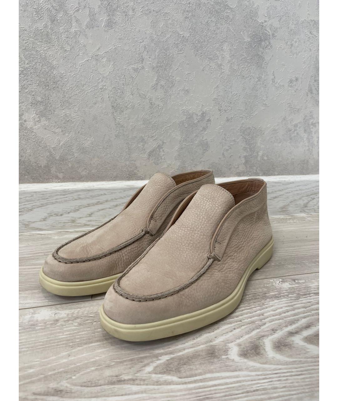 SANTONI Бежевые нубуковые лоферы, фото 2
