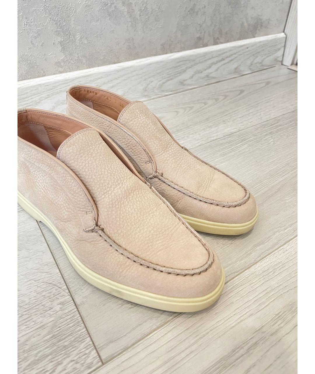 SANTONI Бежевые нубуковые лоферы, фото 8
