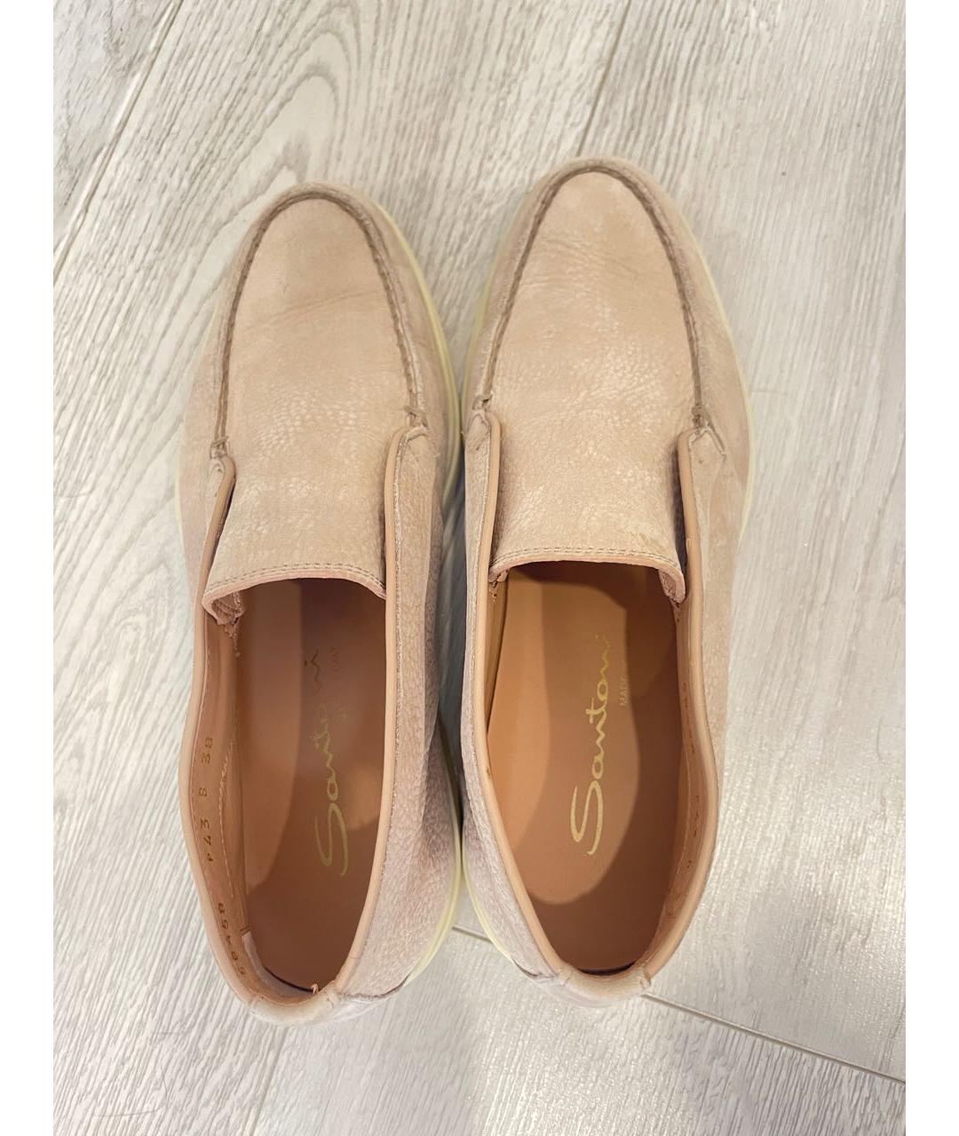 SANTONI Бежевые нубуковые лоферы, фото 4