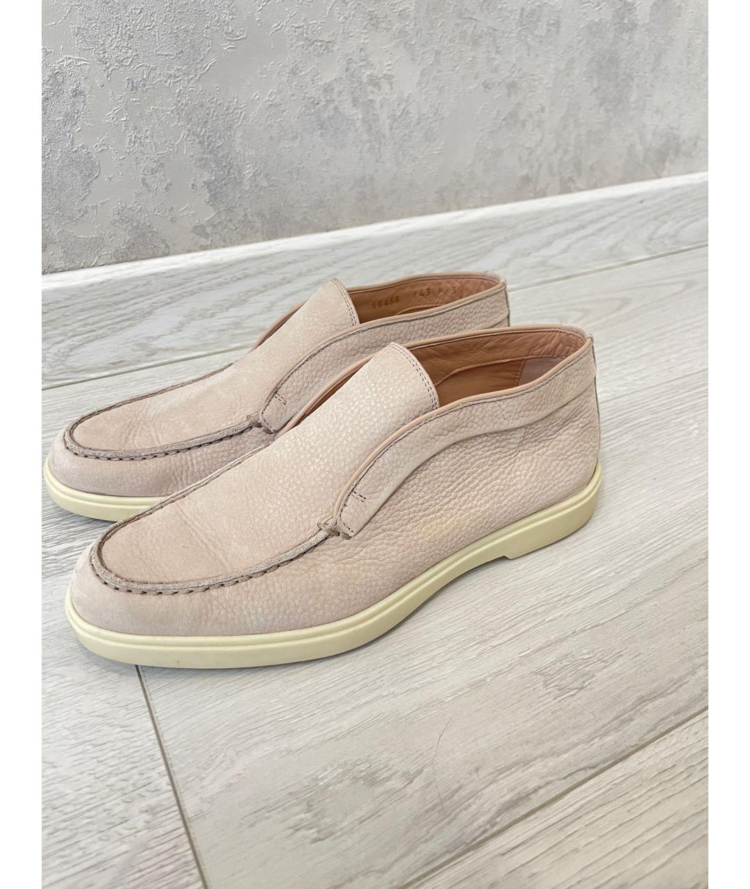 SANTONI Бежевые нубуковые лоферы, фото 9