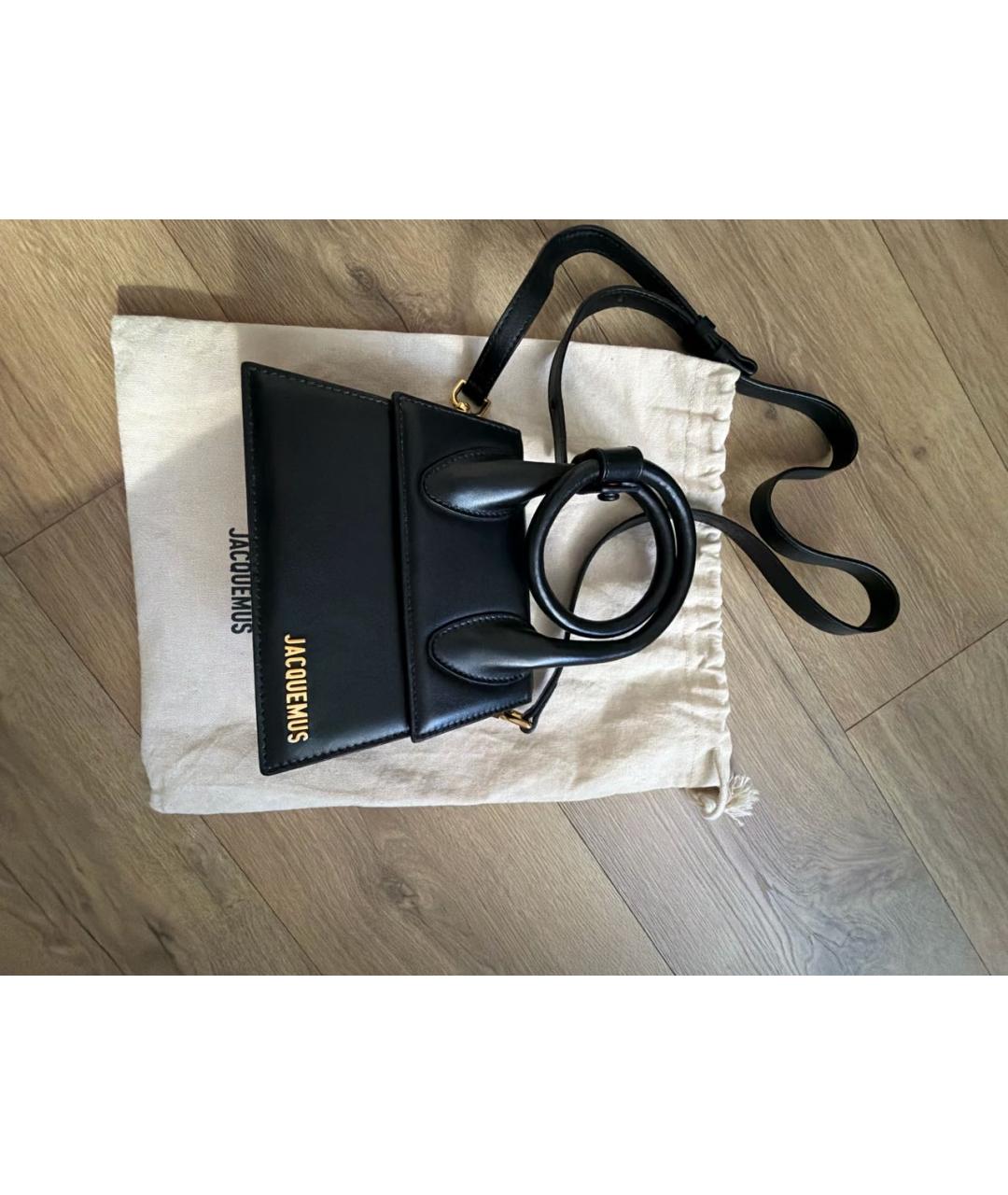 JACQUEMUS Черная кожаная сумка с короткими ручками, фото 8