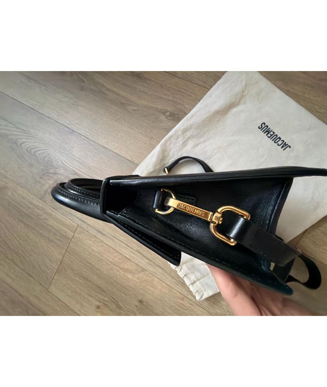 JACQUEMUS Черная кожаная сумка с короткими ручками, фото 5