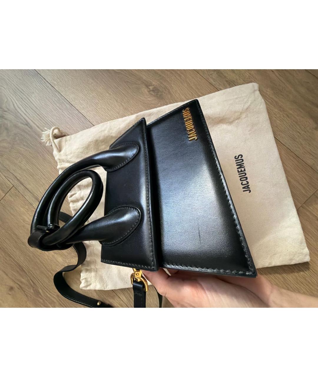 JACQUEMUS Черная кожаная сумка с короткими ручками, фото 4