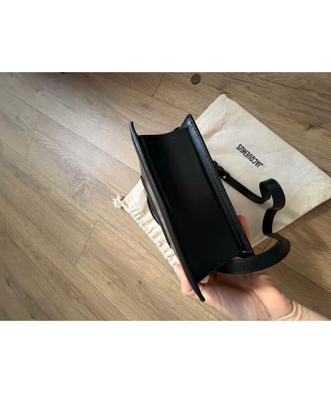 JACQUEMUS Черная кожаная сумка с короткими ручками, фото 6