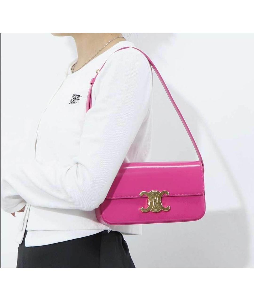 CELINE Фуксия кожаная сумка через плечо, фото 7