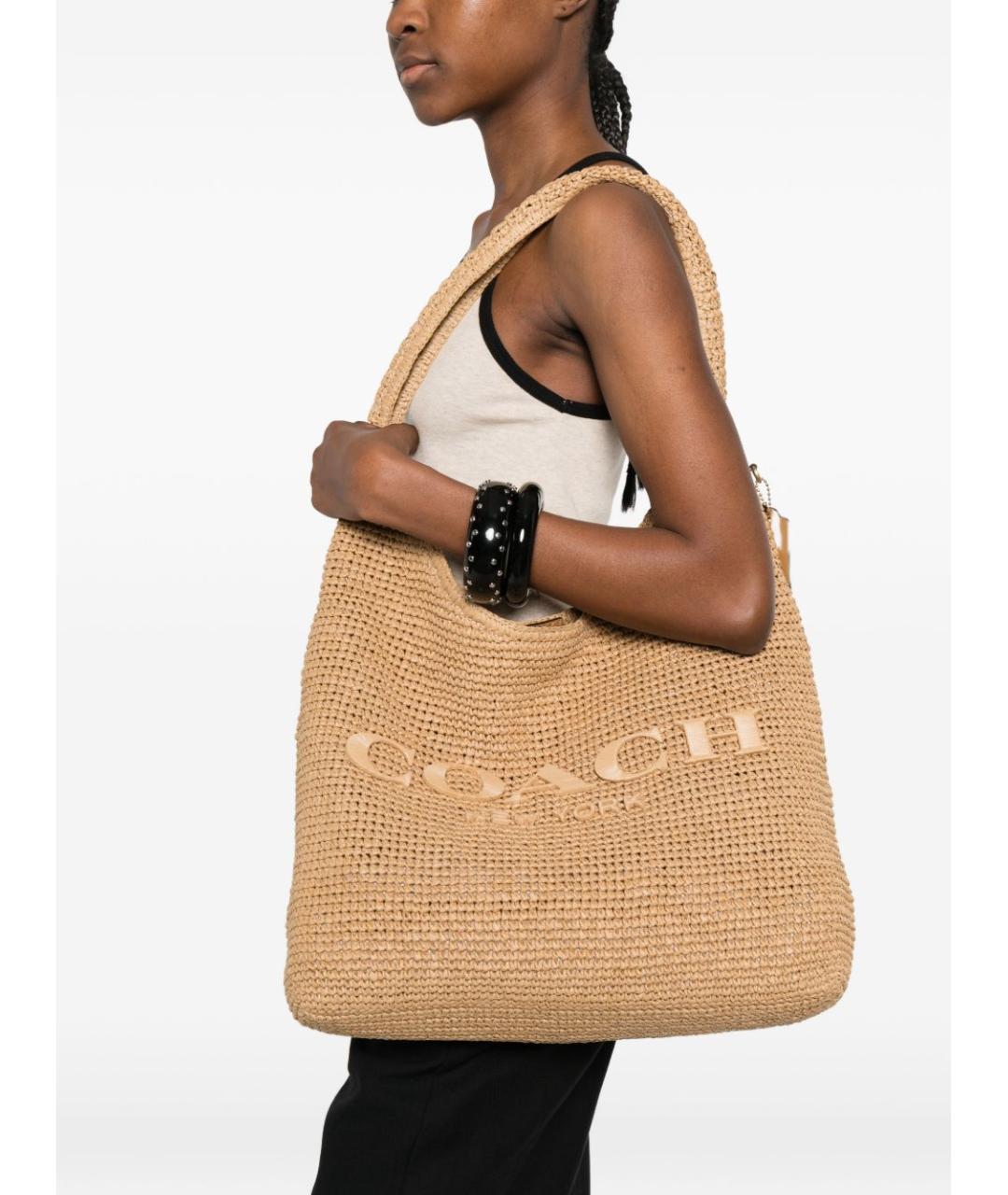 COACH Бежевая пелетеная сумка тоут, фото 5