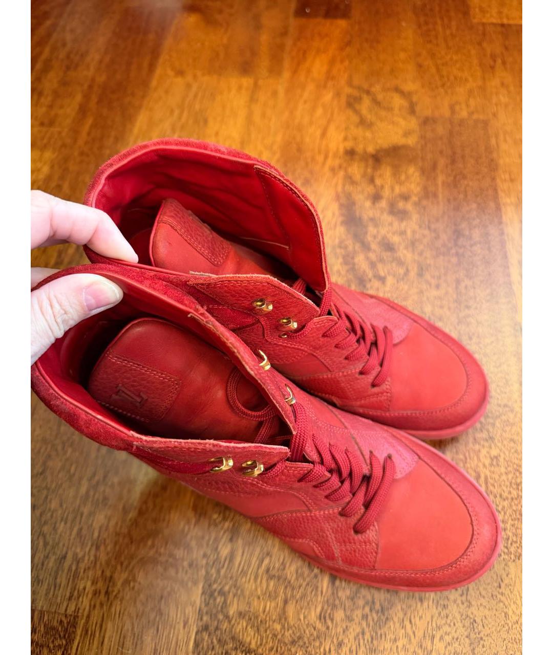 LOUIS VUITTON Красные кожаные кеды, фото 2