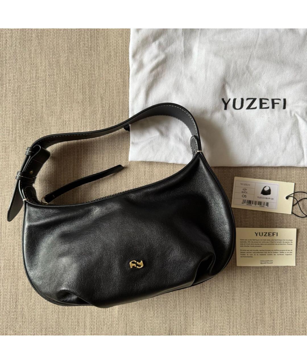 YUZEFI Черная кожаная сумка с короткими ручками, фото 5