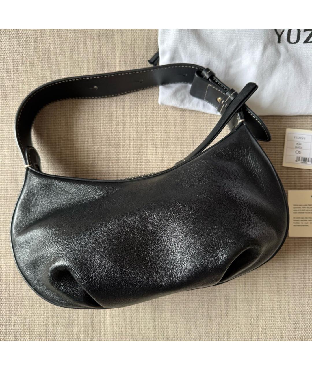 YUZEFI Черная кожаная сумка с короткими ручками, фото 3