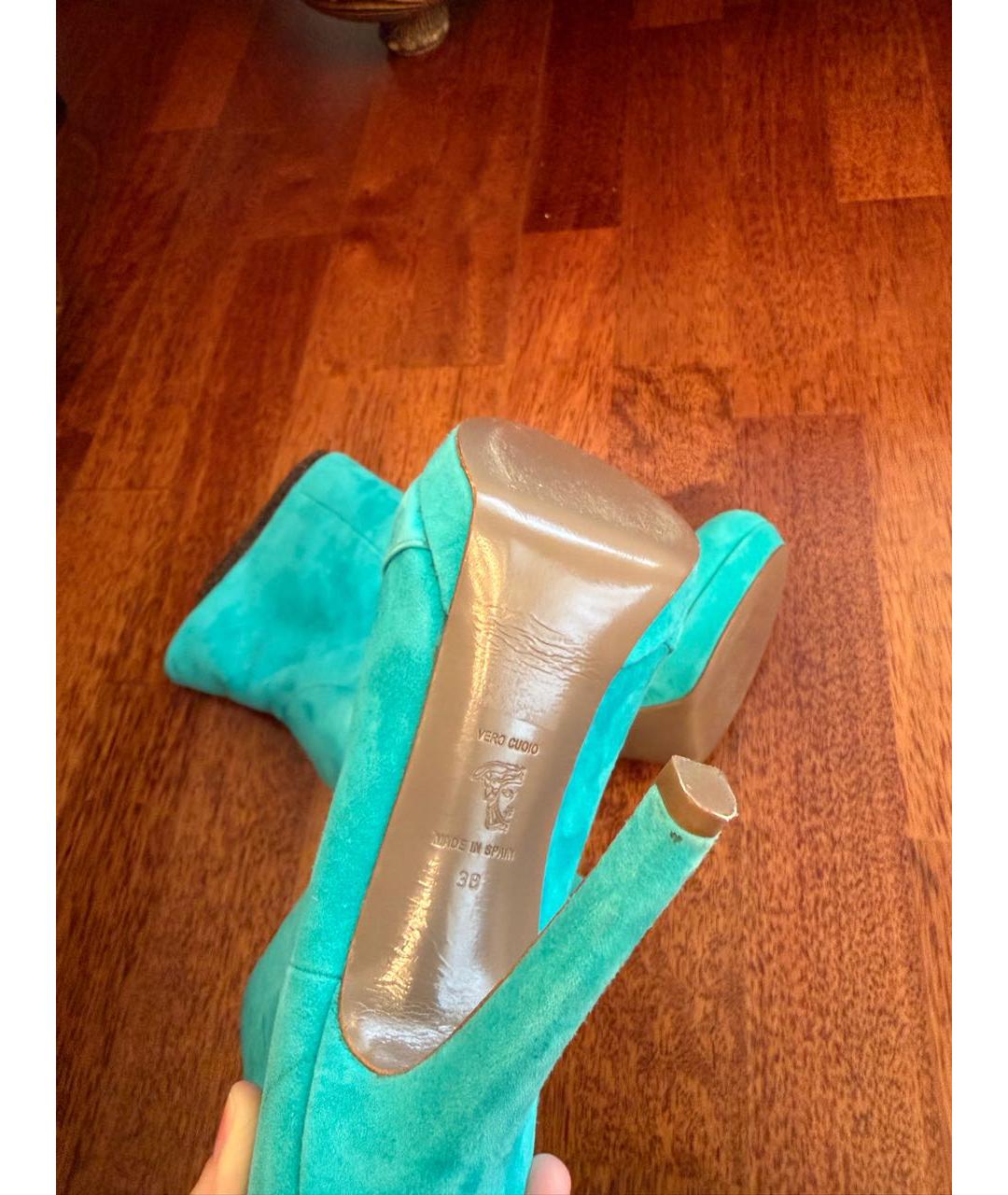 VERSACE Бирюзовые замшевые ботильоны, фото 5