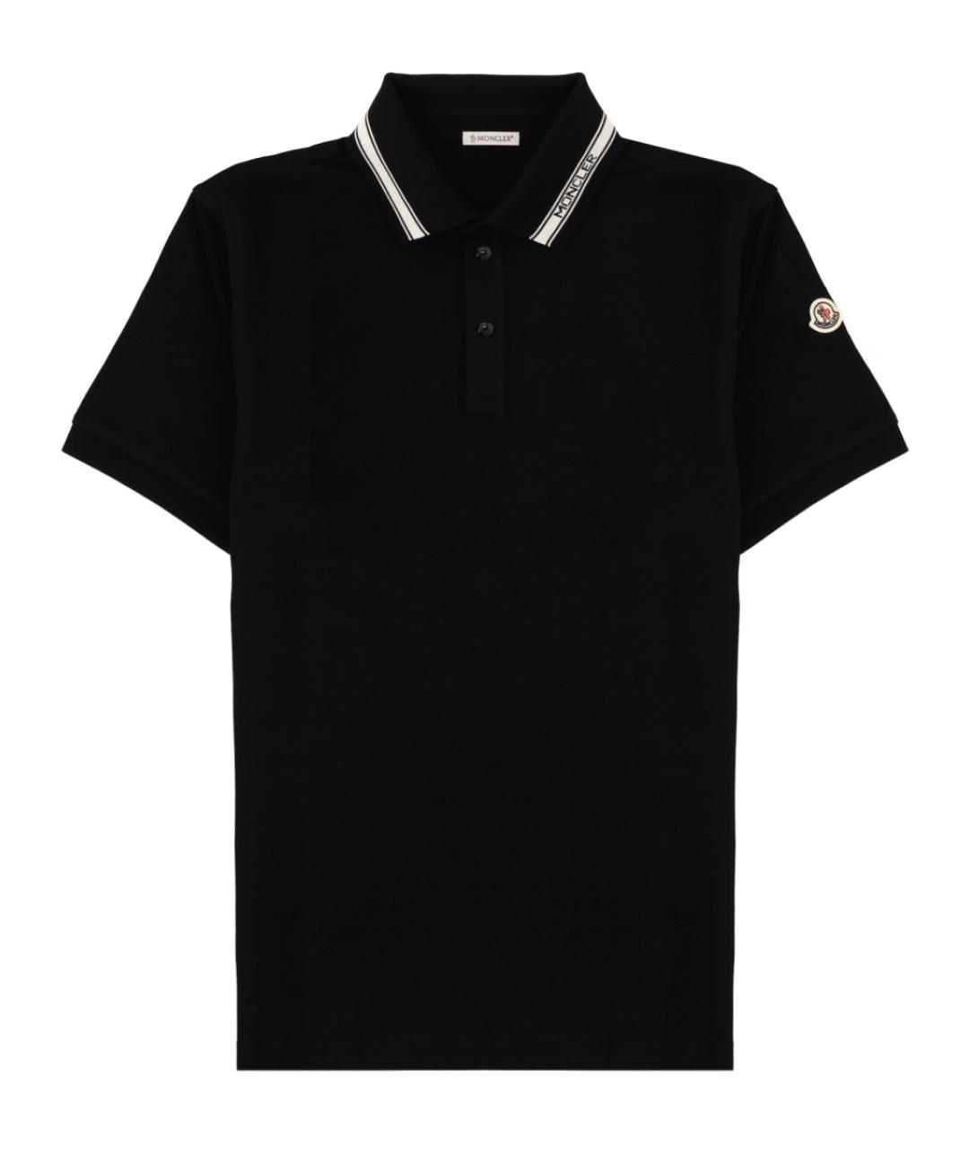 MONCLER Черное хлопковое поло с коротким рукавом, фото 1