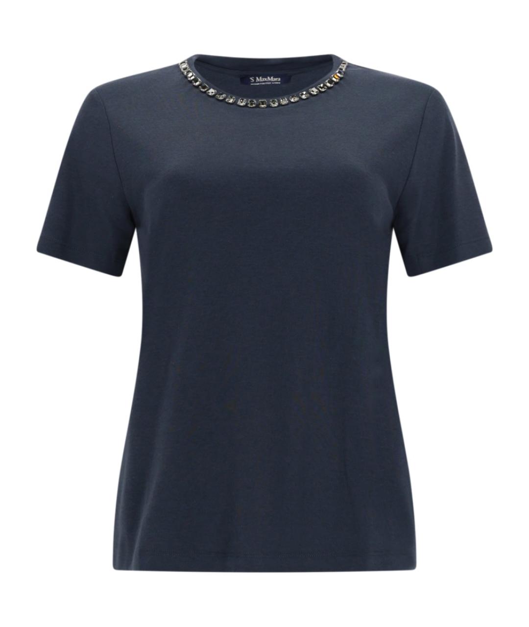 'S MAX MARA Темно-синяя хлопковая футболка, фото 1