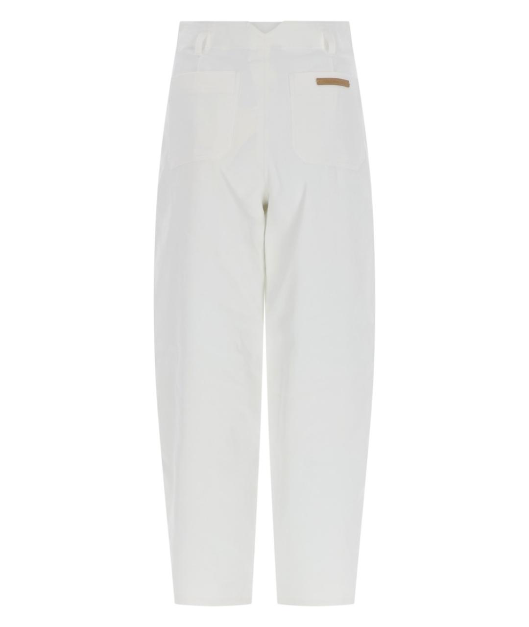 MAX MARA Белые хлопко-эластановые прямые брюки, фото 2