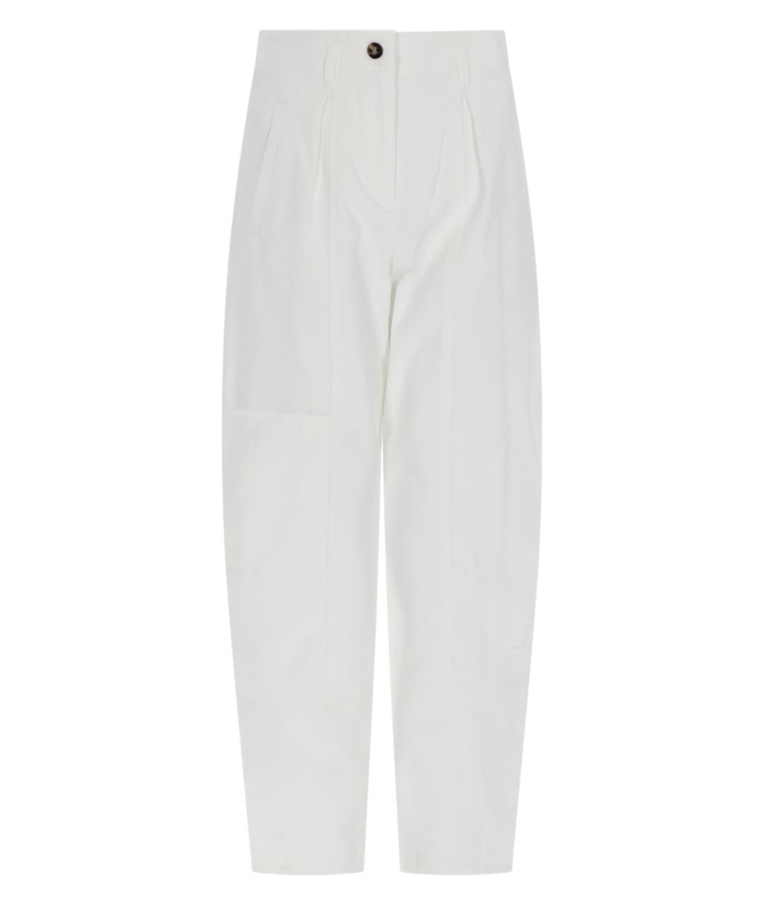 MAX MARA Белые хлопко-эластановые прямые брюки, фото 1