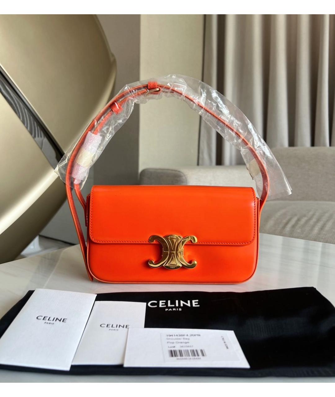 CELINE Оранжевая кожаная сумка через плечо, фото 2