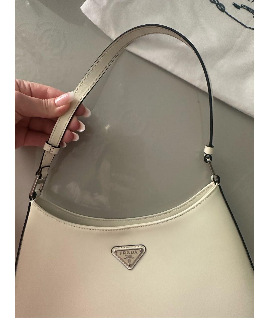 PRADA Белая кожаная сумка с короткими ручками, фото 8