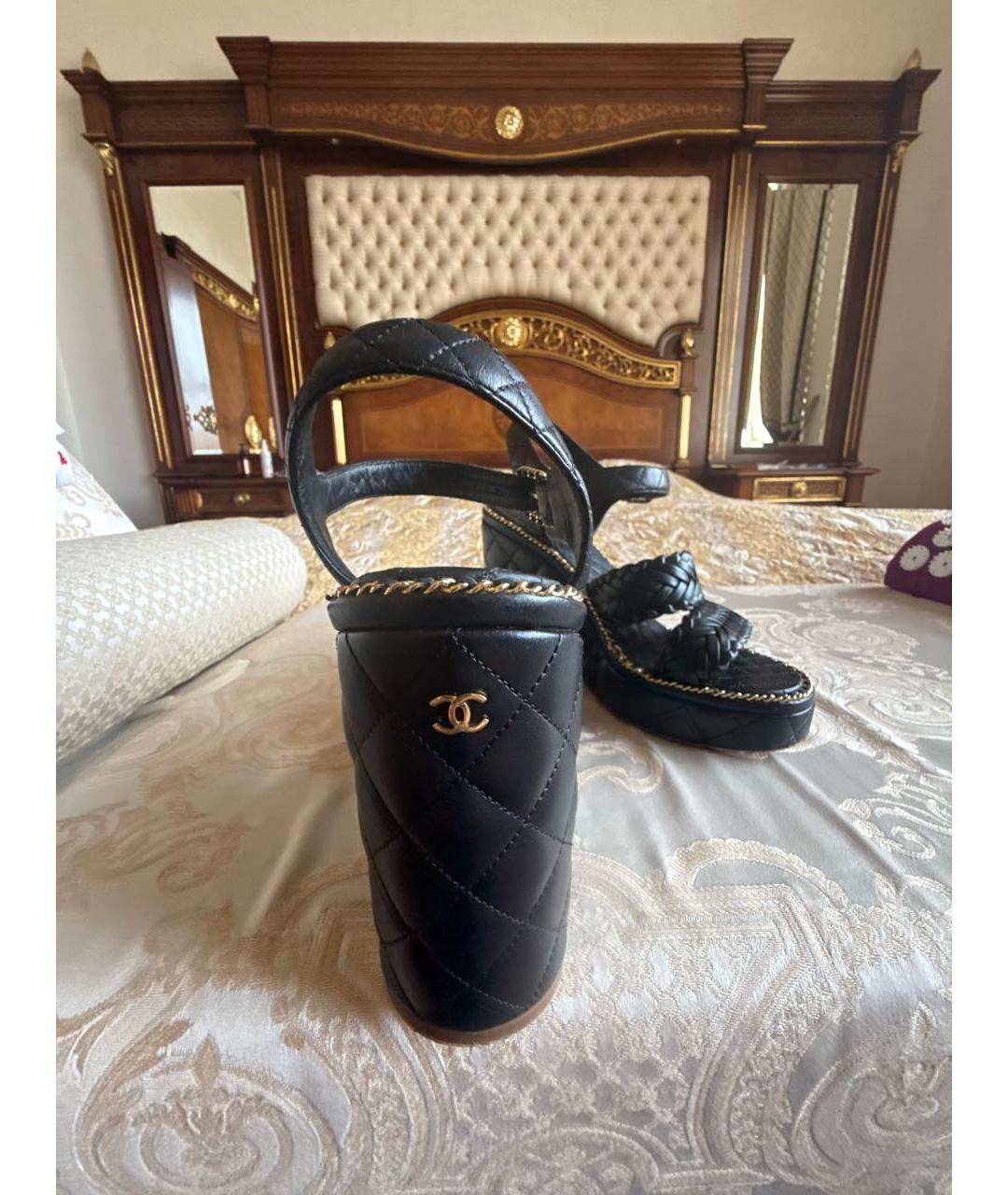 CHANEL Черные кожаные босоножки, фото 6