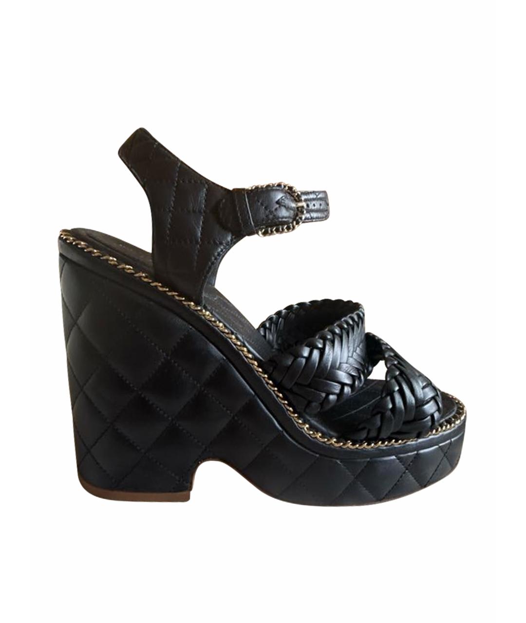 CHANEL Черные кожаные босоножки, фото 1